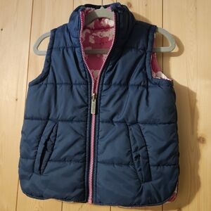 Hartley Size 4 Navy Blue Reversible Puffer Vest with Pink Accents